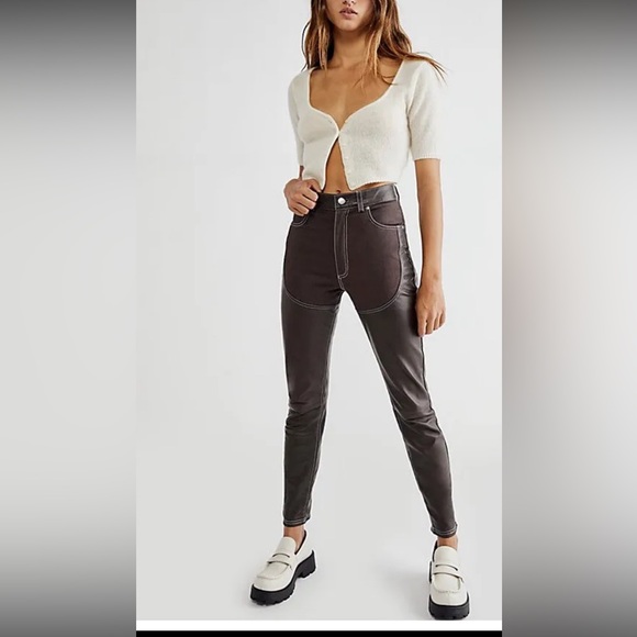 Pants - Free People Brown Understated Leather Chaps Jeans Western Size M NWT $238